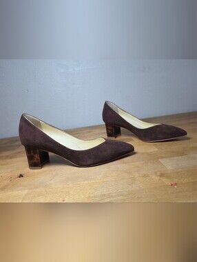 SARAH FLINT Chocolate Suede Perfect Emma Tortoise Block Heel Pump 34.5 4.5